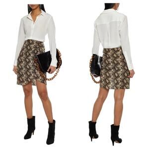 NWT Nili Lotan Hazel Wrap-Effect Snake Print Silk Crepe De Chine Mini Skirt 4